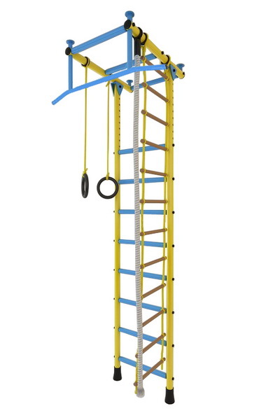 Детский спортивный уголок ДСК "Лидер-А" Т-образный (Голубой/Желтый), до 3,2 м.,Обычный хват, Металл)