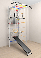 Шведская стенка Sv Sport 527 (Турник рукоход/Брусья/Стойка/Скамья/Канат/Кольца/Лестница) ( Белый) ( Разноцветные перекладины)