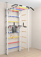 Шведская стенка Sv Sport враспор (Турник рукоход/Брусья/Канат/Кольца/Лестница) ( Белый) ( Разноцветные перекладины)