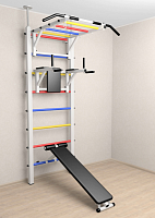 Шведская стенка Sv Sport враспор (Турник рукоход/Брусья/Скамья) ( Разноцветные перекладины)