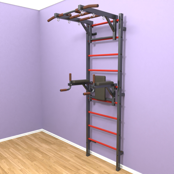 Шведская стенка «LittleSport» Л 2.0 Графит красные ступени