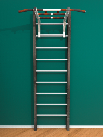 Брашированная шведская стенка "Кастерли" Black с турником (Белые ступени)