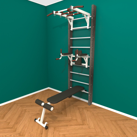 картинка Брашированная шведская стенка "Кастерли" Черный ТБС (Белые ступени) от магазина Лазалка