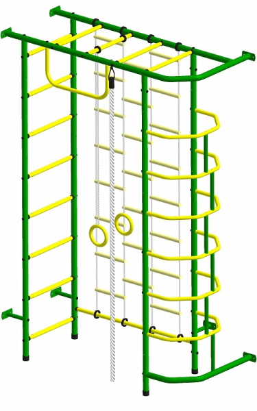 Детский спортивный комплекс ДСК "Пионер-9" с лестницей (пристеночный) зеленый-желтый