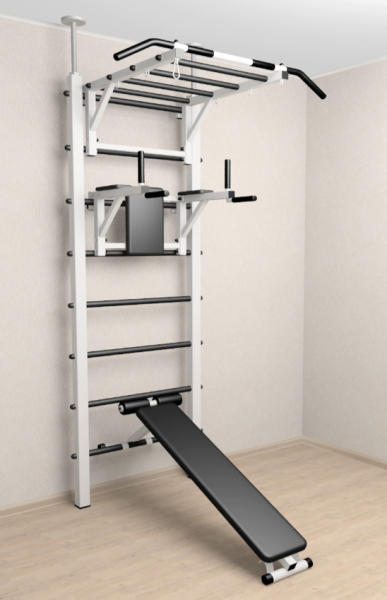 Шведская стенка Sv Sport враспор (Турник рукоход/Брусья/Скамья) (высота 275-295 см) В724