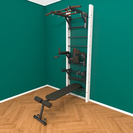 Брашированная шведская стенка "Кастерли" Белый ТБCШ (Черные ступени)