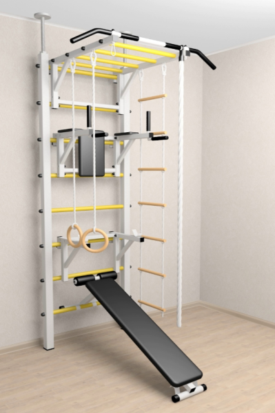 Шведская стенка Sv Sport враспор (Турник рукоход/Брусья/Стойка/Скамья/Канат/Кольца/Лестница)  (258-275 см) 727