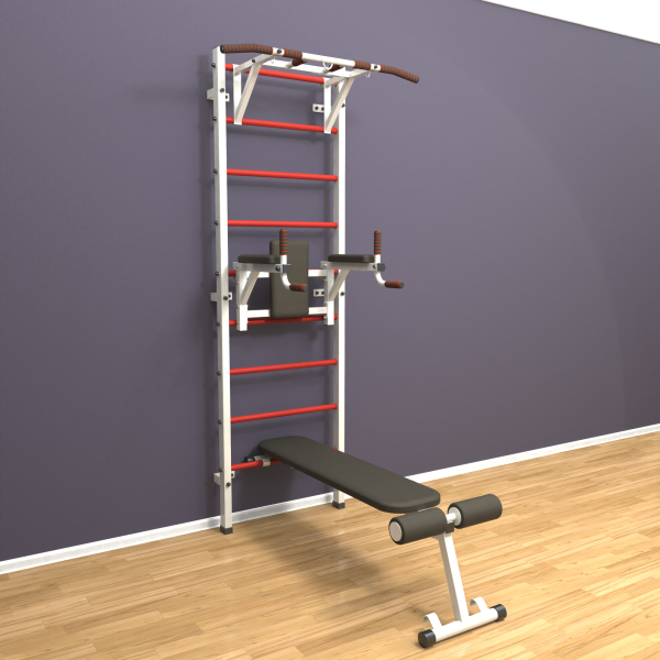 картинка Шведская стенка «LittleSport» ПУ 3.0 Белый красные ступени от магазина Лазалка