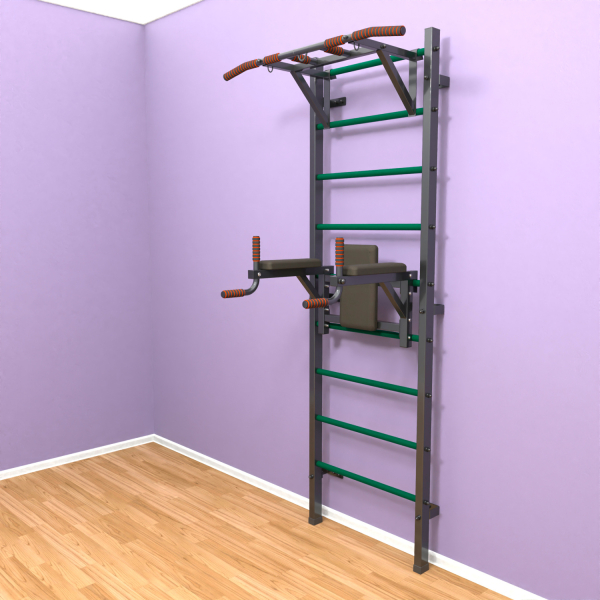 Шведская стенка «LittleSport» ПУ 2.0 Графит зеленые ступени