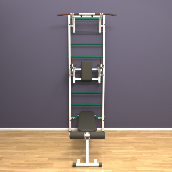 картинка Шведская стенка «LittleSport» ПУ 3.0 Белый зеленые ступени от магазина Лазалка
