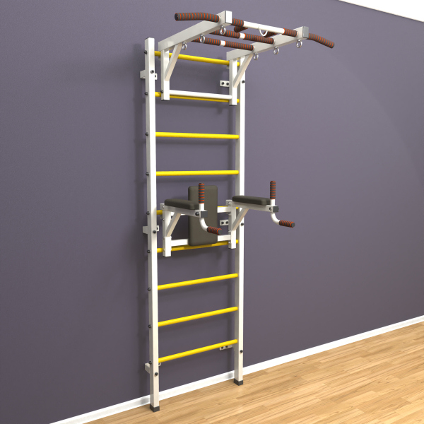 картинка Шведская стенка «LittleSport» Л 2.0 Белый желтые ступени от магазина Лазалка