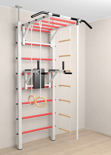 Шведская стенка Sv Sport враспор (Турник рукоход/Брусья/Канат/Кольца/Лестница) (высота 258-275см) 723  