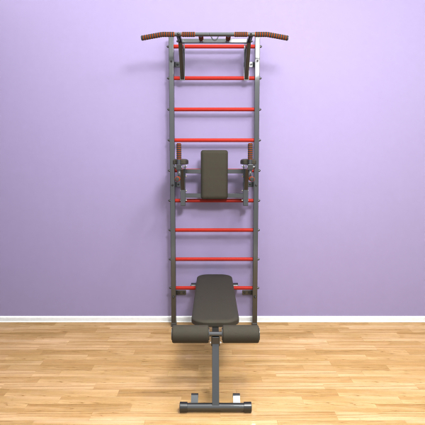 картинка Шведская стенка «LittleSport» ПУ 3.0 Графит красные ступени от магазина Лазалка