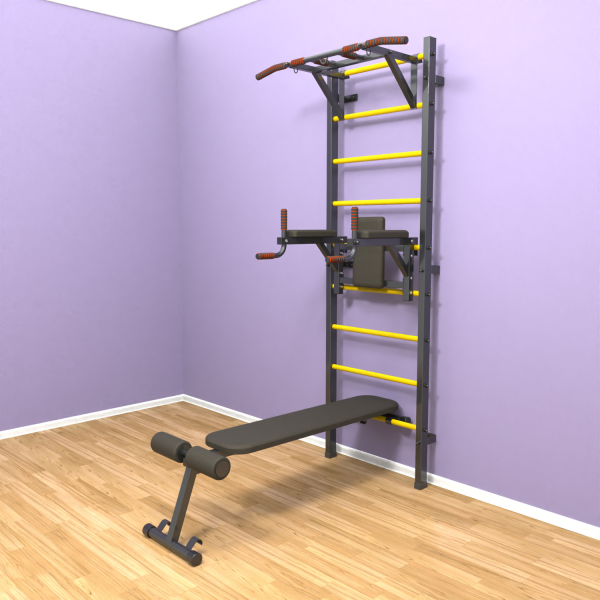 Шведская стенка «LittleSport» ПУ 3.0 Графит желтые ступени