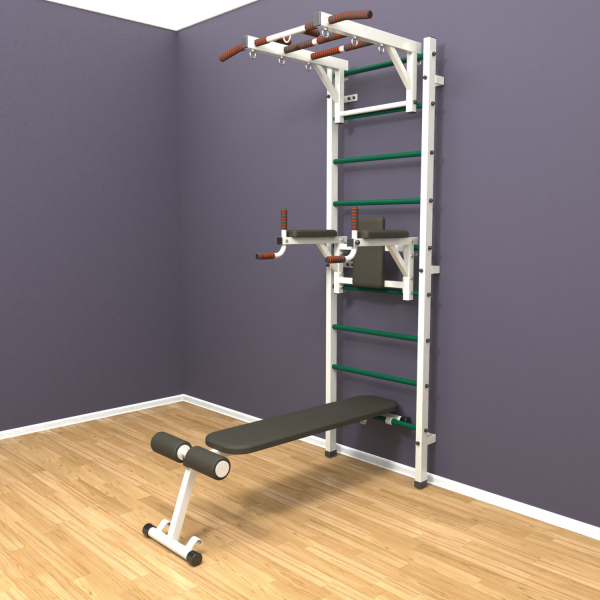 Шведская стенка «LittleSport» Л 3.0 Белый зеленые ступени