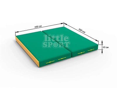картинка Мат кожзам LittleSport (100х100х10см) складной в 2 сложения зеленый/желтый от магазина БэбиСпорт