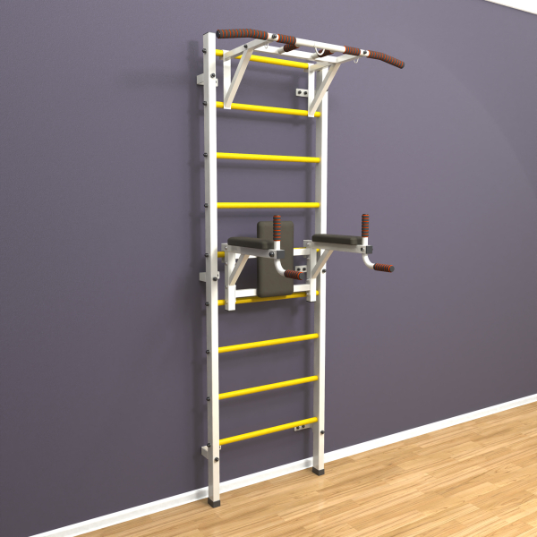 Шведская стенка «LittleSport» ПУ 2.0 Белый желтые ступени