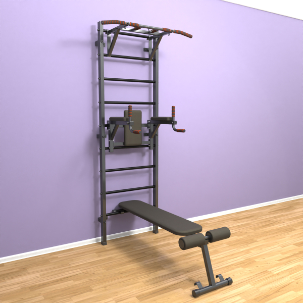 картинка Шведская стенка «LittleSport» ПУ 3.0 Графит черные ступени от магазина Лазалка